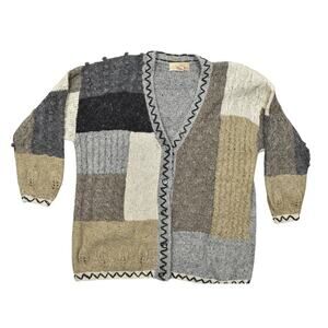 Vintage Stitches Multicolor Acrylic Cardigan 2X Plus Shoulder Pads Knit